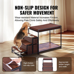 Double-decker pet bunk bed with stairs, storage drawers, and non-slip mats for safe climbing.