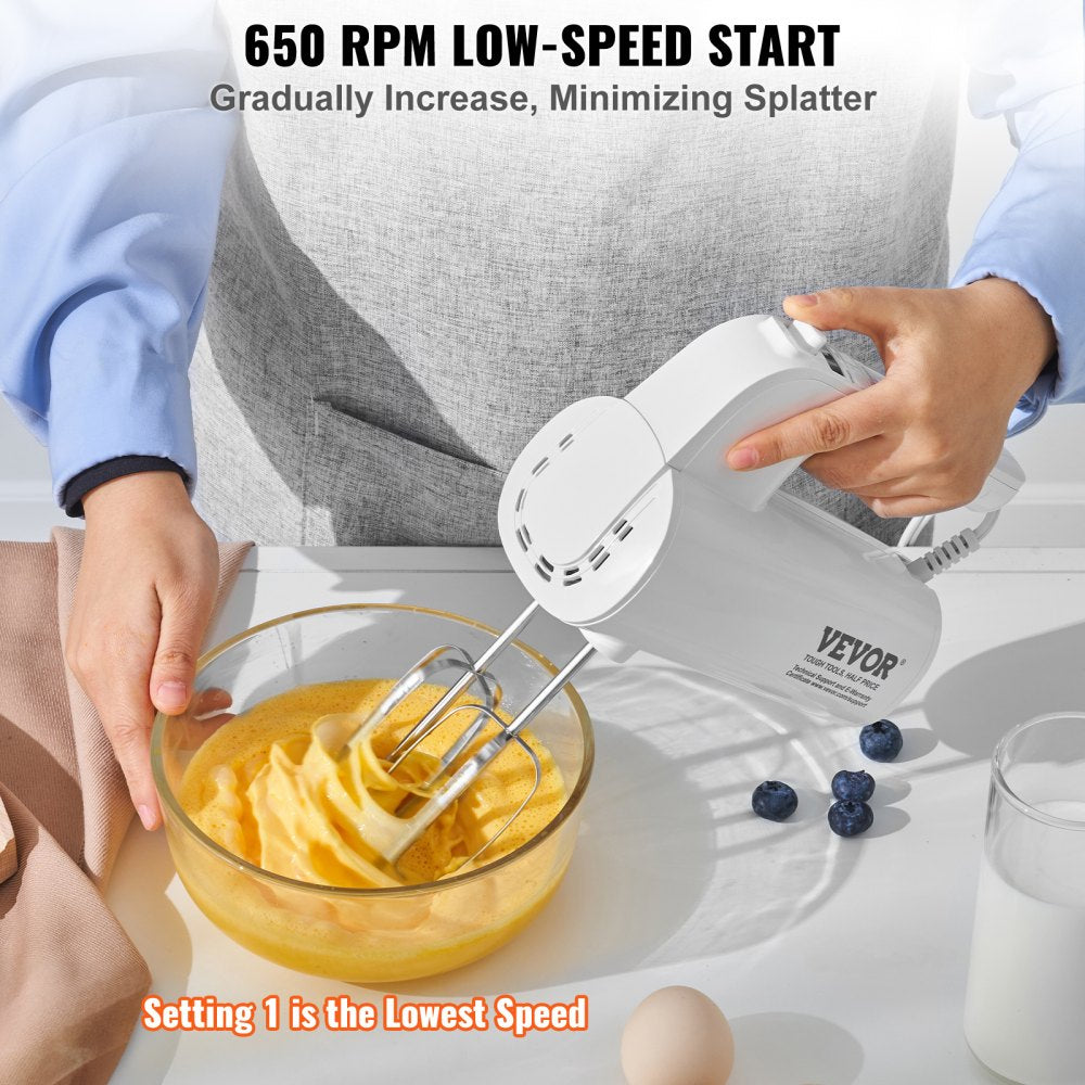 Digital Electric Hand Mixer, 5-Speed, 200W Portable Electric Handheld Mixer, with Turbo Boost Beaters Dough Hooks Whisks Storage Bag, Baking Supplies for Whipping Mixing Egg Cookie Cake Cream