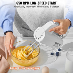 Digital Electric Hand Mixer, 5-Speed, 200W Portable Electric Handheld Mixer, with Turbo Boost Beaters Dough Hooks Whisks Storage Bag, Baking Supplies for Whipping Mixing Egg Cookie Cake Cream