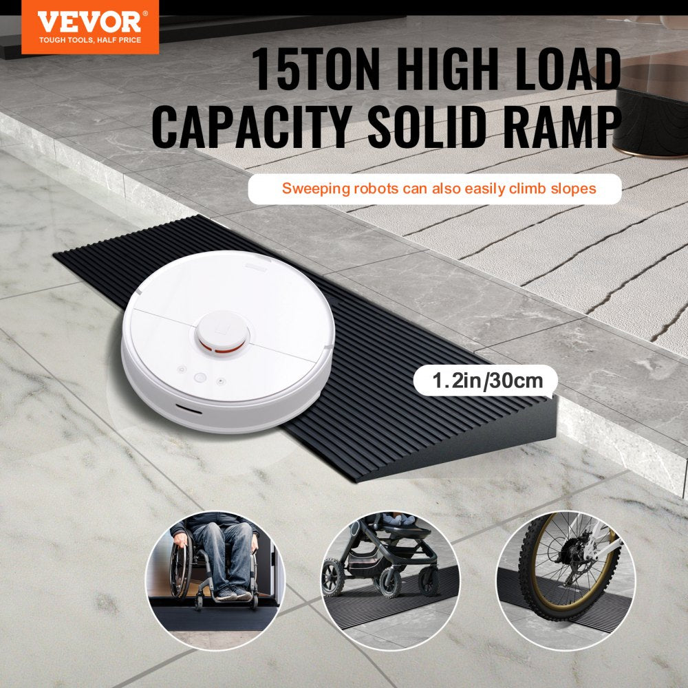1.2" Rise Cuttable Threshold Ramp for Sweeping Robot, 35.4" Wide Natural Rubber Wheelchair Ramp, Non-Slip Solid Rubber Ramp with Double-Sided Tape for Doorways,Driveways,Bathroom,Smooth Tile