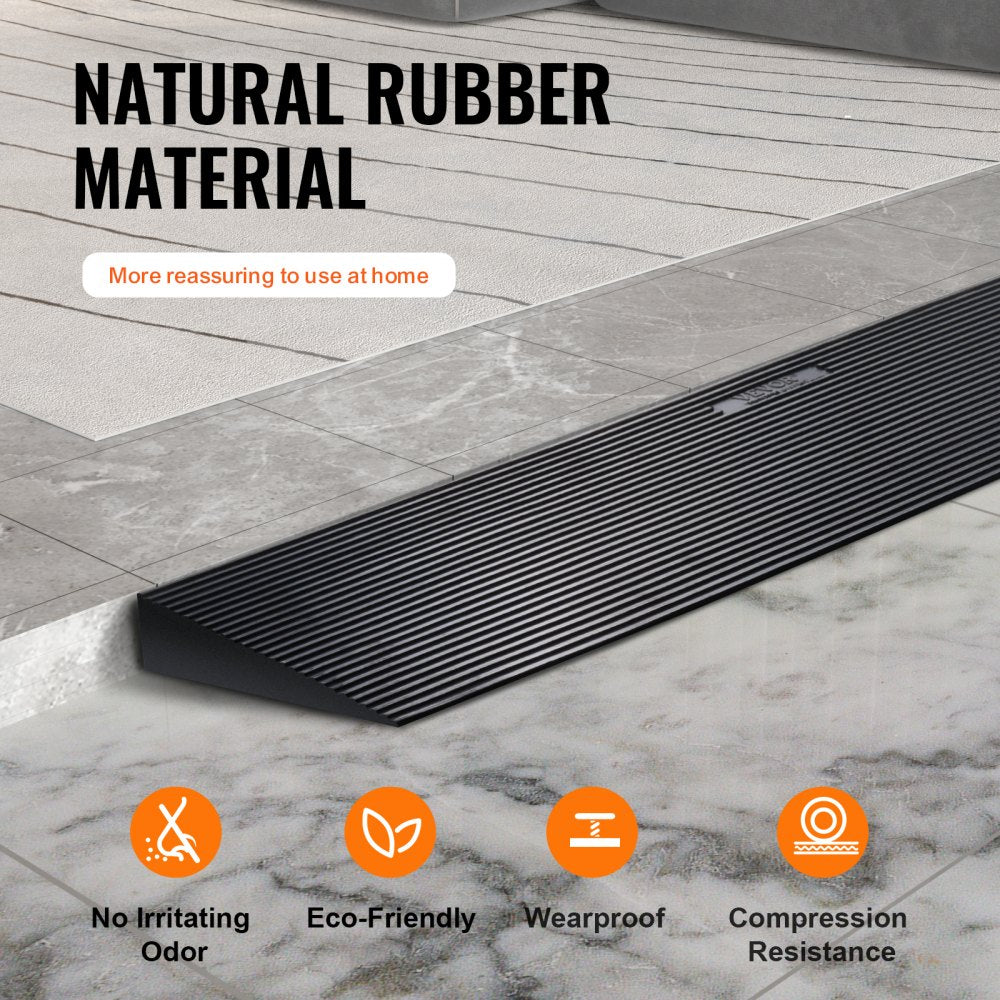 1.2" Rise Cuttable Threshold Ramp for Sweeping Robot, 35.4" Wide Natural Rubber Wheelchair Ramp, Non-Slip Solid Rubber Ramp with Double-Sided Tape for Doorways,Driveways,Bathroom,Smooth Tile
