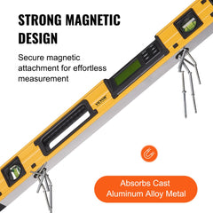 A 24-inch yellow aluminum magnetic digital torpedo level with LCD display and measuring legs.