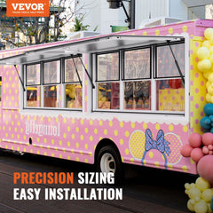 Concession Window 60"x36", Aluminum Alloy Food Truck Service Window with Vertical Lifting Windows & Awning Door & Drag Hook, Up to 85 Degrees Serving Window for Food Trucks Concession Trailers