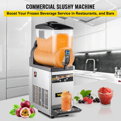 Commercial Margarita Machine, 1Tank 15L Commercial Slushy Machine, Stainless Steel Smoothie Frozen Drink Maker, 500W 110V for Supermarkets Cafes Restaurants Bars Home Use