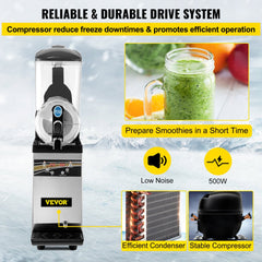 Commercial Margarita Machine, 1Tank 15L Commercial Slushy Machine, Stainless Steel Smoothie Frozen Drink Maker, 500W 110V for Supermarkets Cafes Restaurants Bars Home Use