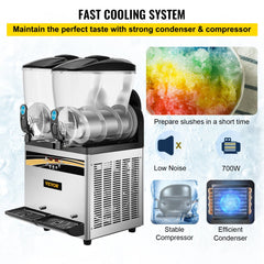Margarita Machine, 15Lx2 Tank Commercial Slushy Machine, Slushie Machine 1000W, Commercial Margarita Maker, Smoothie Frozen Drink Maker for Supermarkets Cafes Restaurants Bars Home Use