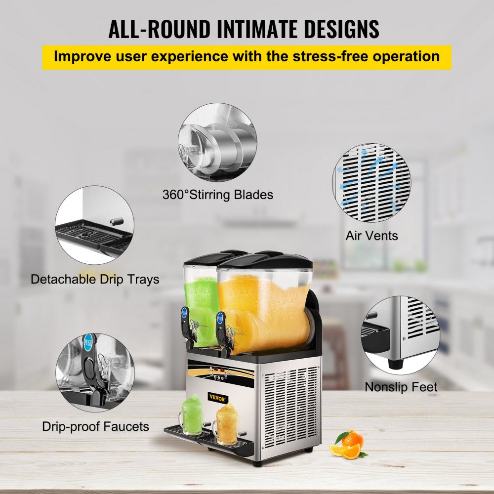 Margarita Machine, 15Lx2 Tank Commercial Slushy Machine, Slushie Machine 1000W, Commercial Margarita Maker, Smoothie Frozen Drink Maker for Supermarkets Cafes Restaurants Bars Home Use