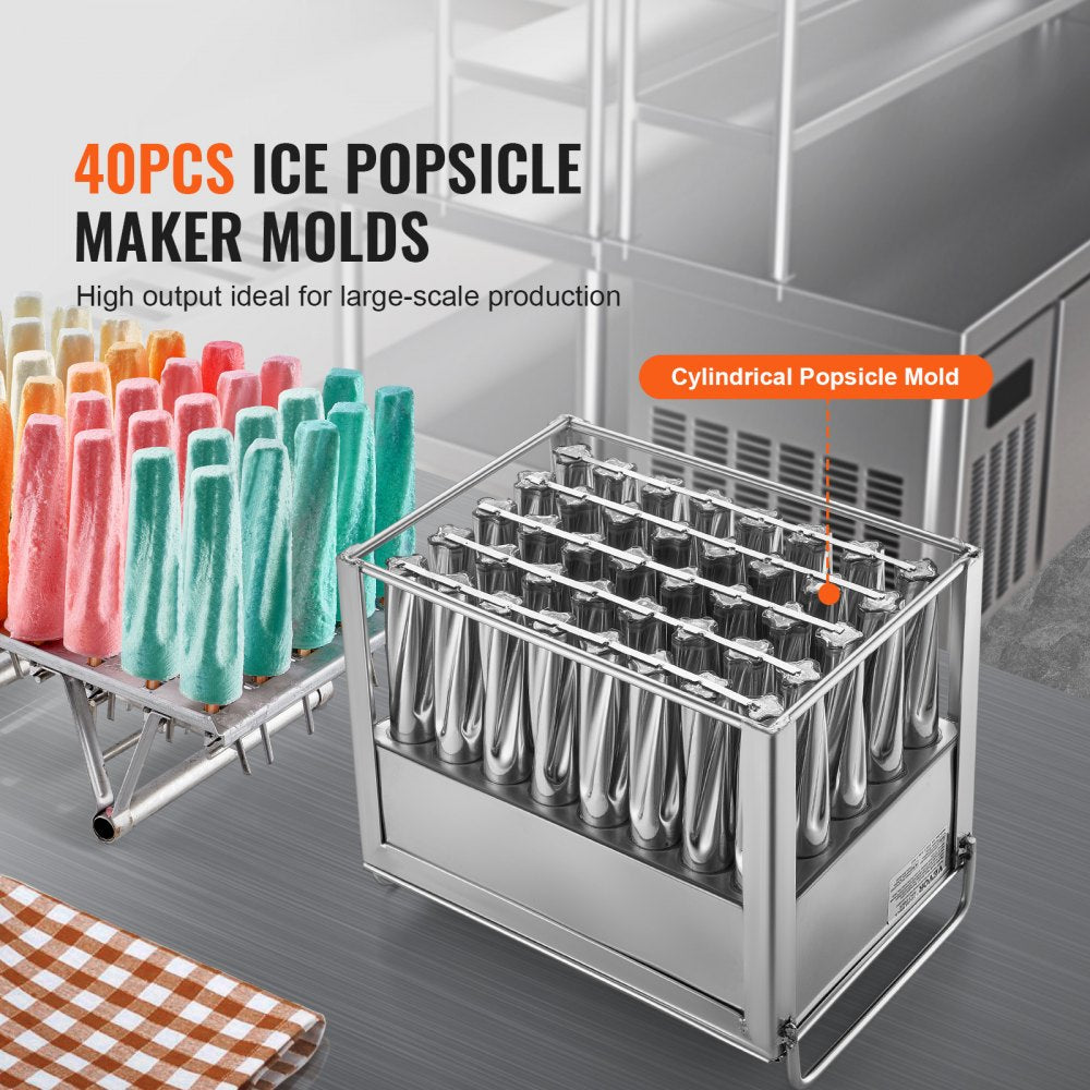 Commercial Popsicle Molds 40PCS Cylindrical Ice Pop Molds Stainless Steel