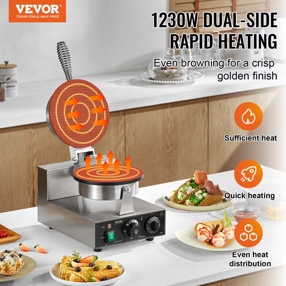 Electric Ice Cream Cone Maker Commercial Waffle Cone Egg Roll 1230W