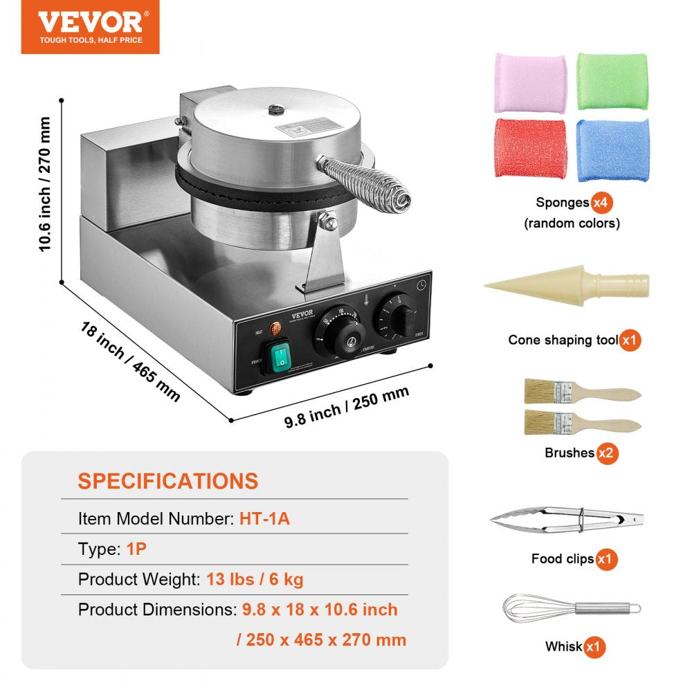 Electric Ice Cream Cone Maker Commercial Waffle Cone Egg Roll 1230W
