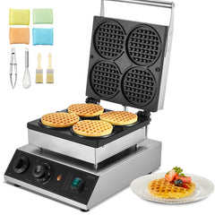 4PCS Commercial Waffle Maker Round Waffle Iron Machine 1750W Non-Stick