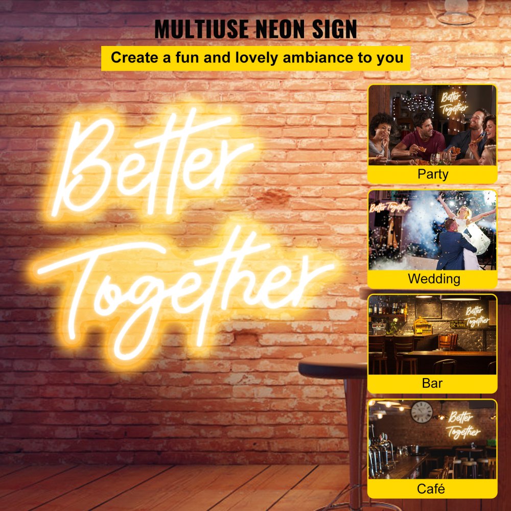 Better Together Neon Sign, 13" x 7" +18" x 8" Warm White LED lights Sign, Adjustable Brightness with Remote Control, Used for Home, Party, Wedding, and Bar Decoration (Power Adapter Included)