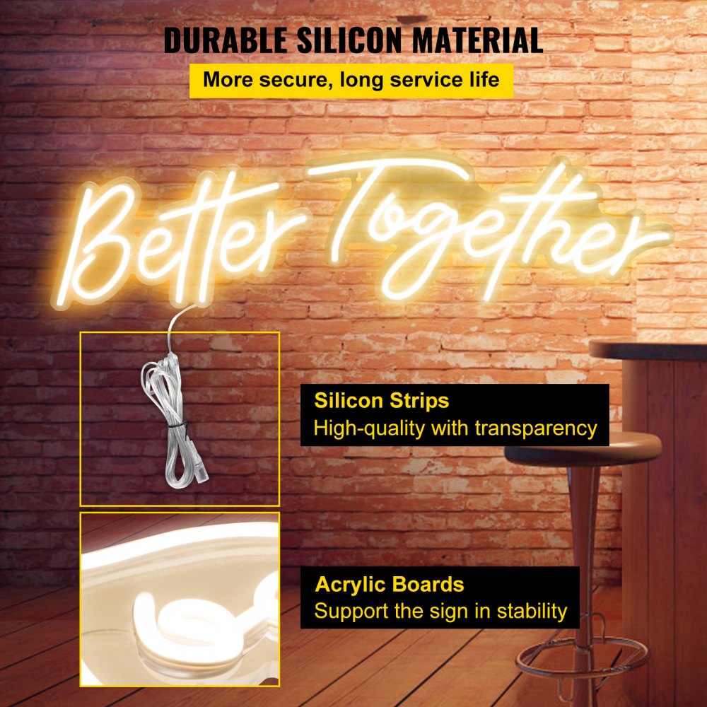Better Together Neon Sign, 13" x 7" +18" x 8" Warm White LED lights Sign, Adjustable Brightness with Remote Control, Used for Home, Party, Wedding, and Bar Decoration (Power Adapter Included)