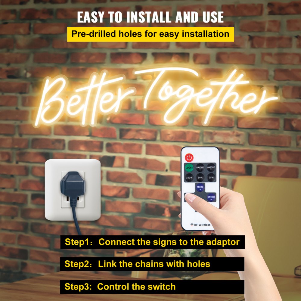 Better Together Neon Sign, 13" x 7" +18" x 8" Warm White LED lights Sign, Adjustable Brightness with Remote Control, Used for Home, Party, Wedding, and Bar Decoration (Power Adapter Included)