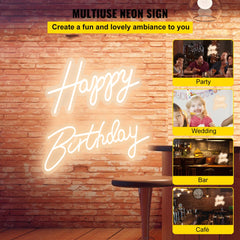 Happy Birthday Neon Sign, 18" x 8" & 26" x 7.5" LED Neon Lights Signs, Adjustable Brightness with Dimmer Switch and Power Adapter, Reusable for Party, Club, Celebration and Decoration Warm White