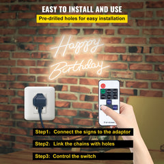 Happy Birthday Neon Sign, 18" x 8" & 26" x 7.5" LED Neon Lights Signs, Adjustable Brightness with Dimmer Switch and Power Adapter, Reusable for Party, Club, Celebration and Decoration Warm White