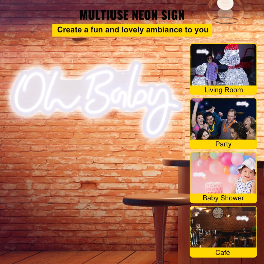 Oh Baby Neon Sign for Wall Decor, with Remote Control and Dimmable Switch for Baby Shower decorations, Birthday Party, Wedding Decor, 23.5x12 inches (White)