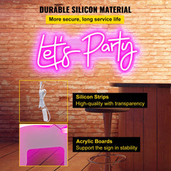 Let`s Party Neon Sign, 23"X10" Neon Sign for Wall Decor, Adjustable Brightness Pink Neon Light Sign with Remote Control and Power Adapter, for Party/Wedding Celebration/Home Decoration