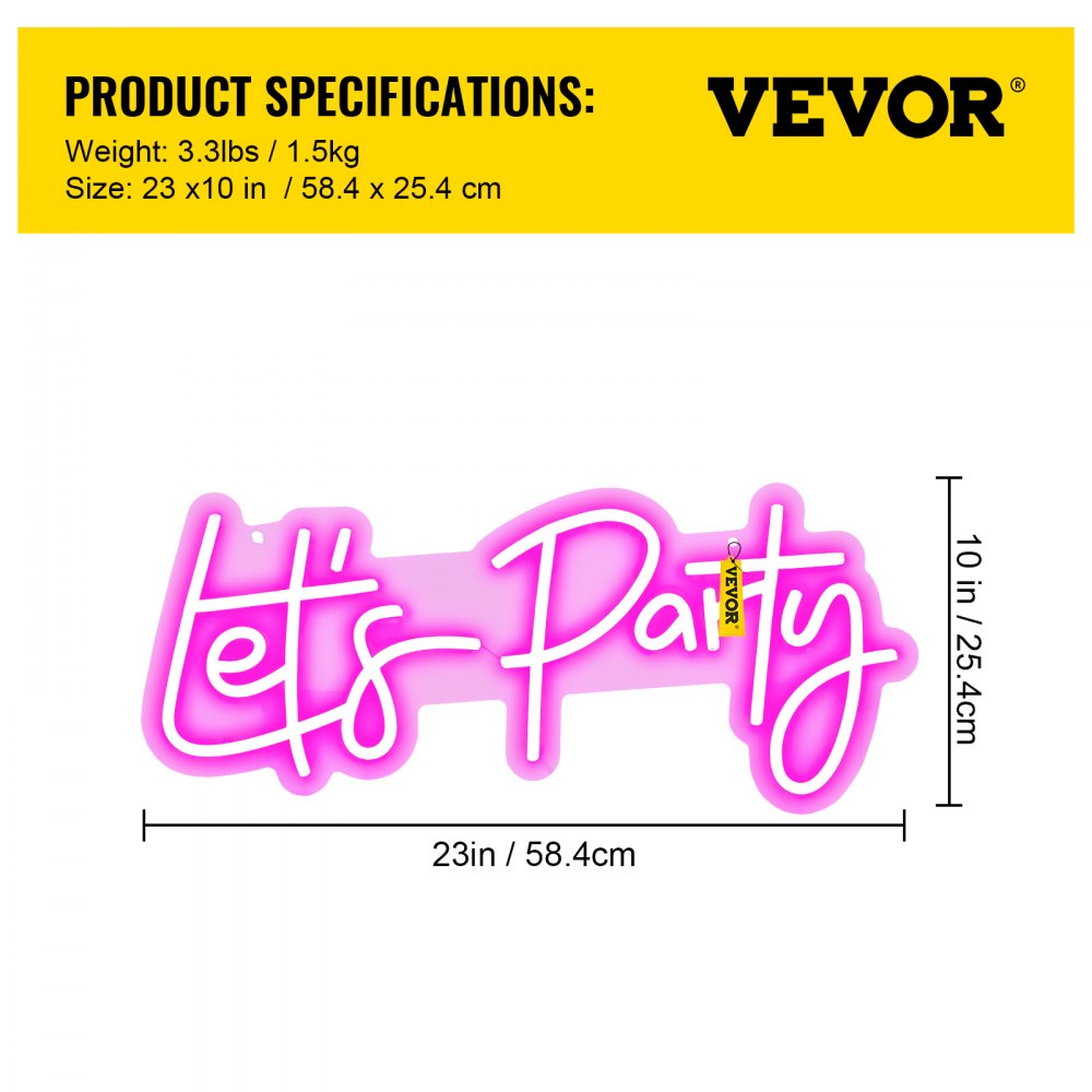 Let`s Party Neon Sign, 23"X10" Neon Sign for Wall Decor, Adjustable Brightness Pink Neon Light Sign with Remote Control and Power Adapter, for Party/Wedding Celebration/Home Decoration