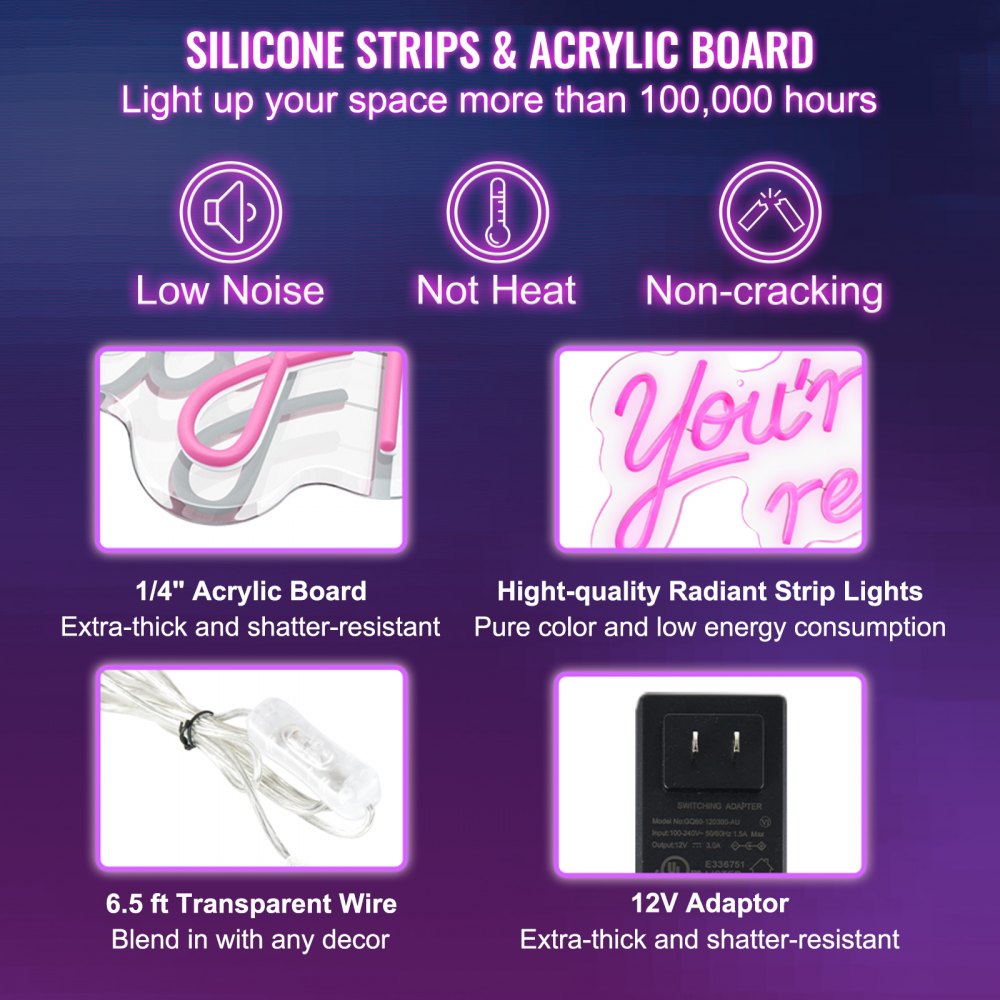 You`re Like Really Pretty Neon Sign, 27.5" x 12" Pink LED Neon Signs for Wall Decor, Large Lights Sign with Remote Control and Power Adapter, Used for Party, Wedding, Living Room, Office