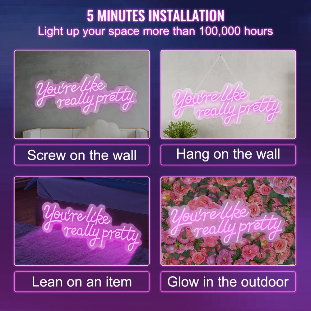 You`re Like Really Pretty Neon Sign, 27.5" x 12" Pink LED Neon Signs for Wall Decor, Large Lights Sign with Remote Control and Power Adapter, Used for Party, Wedding, Living Room, Office