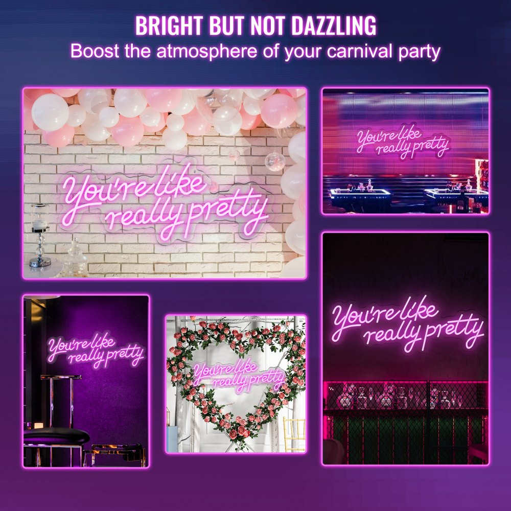 You`re Like Really Pretty Neon Sign, 27.5" x 12" Pink LED Neon Signs for Wall Decor, Large Lights Sign with Remote Control and Power Adapter, Used for Party, Wedding, Living Room, Office