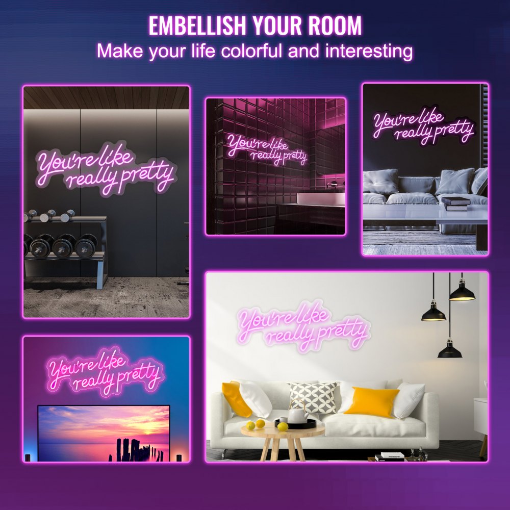 You`re Like Really Pretty Neon Sign, 27.5" x 12" Pink LED Neon Signs for Wall Decor, Large Lights Sign with Remote Control and Power Adapter, Used for Party, Wedding, Living Room, Office