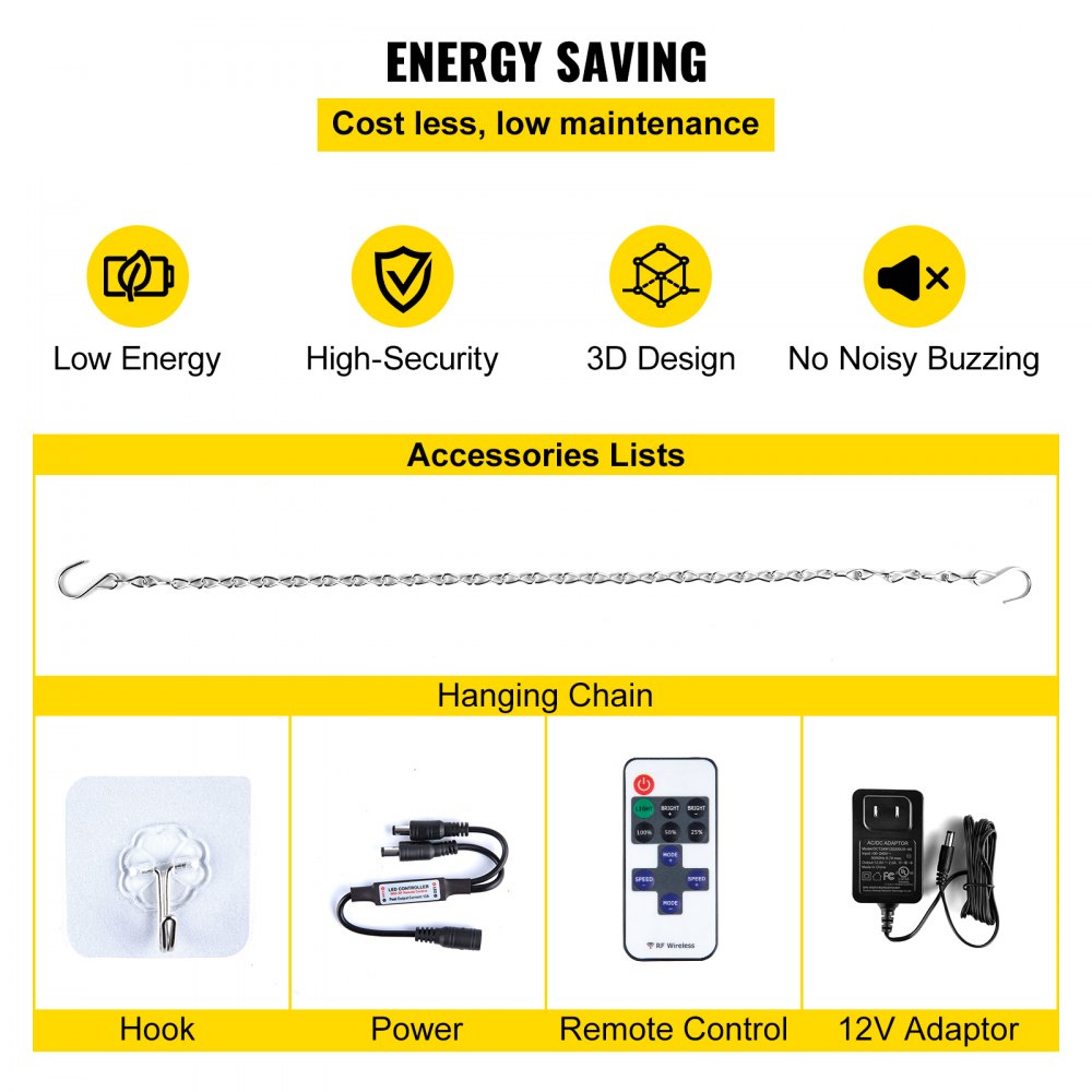 Warm white LED "Happy Birthday" neon sign with remote for customizable brightness and modes.