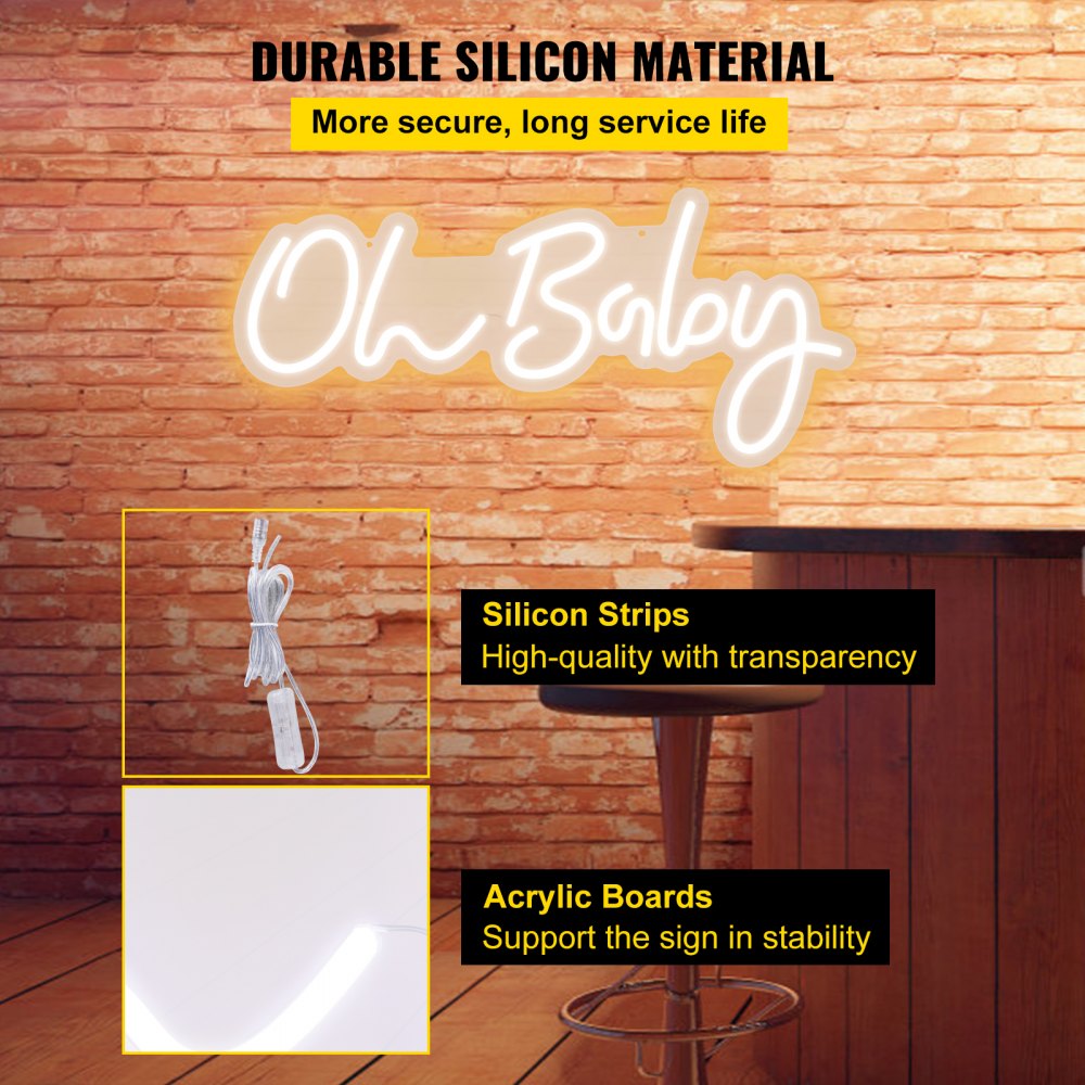 Oh Baby Neon Sign for Wall Decor, with Remote Control and Dimmable Switch for Baby Shower decorations, Birthday Party, Wedding Decor, 23.5x12 inches (Warm White)