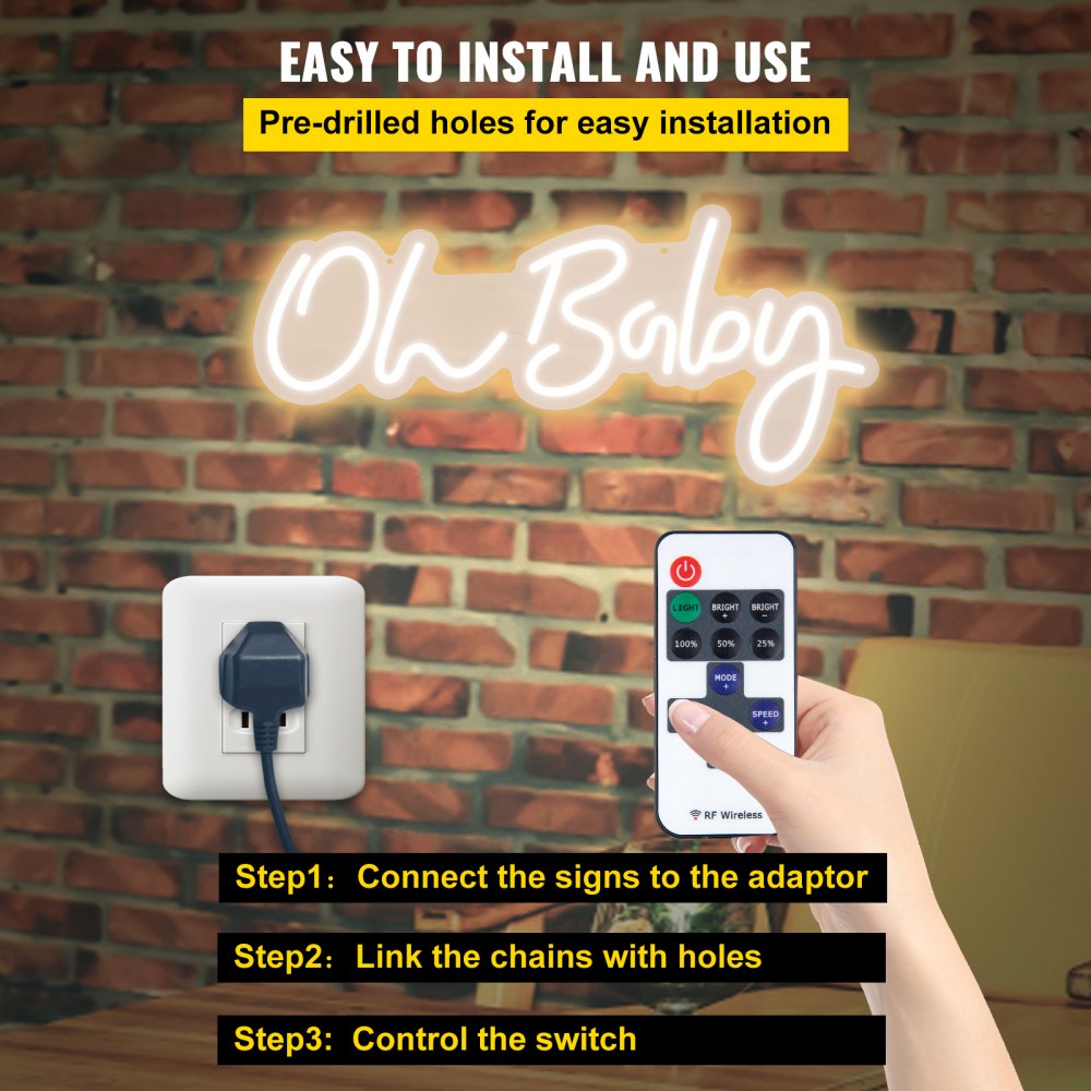 Oh Baby Neon Sign for Wall Decor, with Remote Control and Dimmable Switch for Baby Shower decorations, Birthday Party, Wedding Decor, 23.5x12 inches (Warm White)