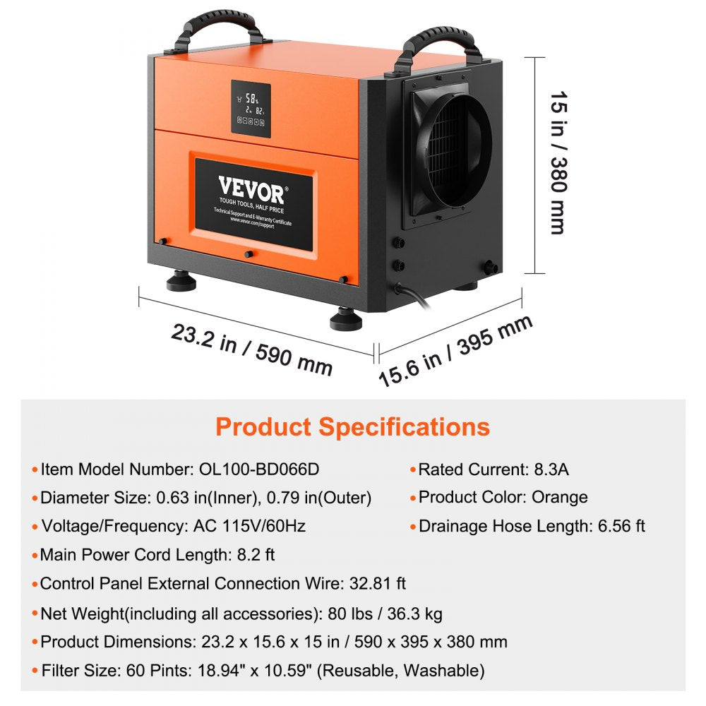 156 Pints Commercial Dehumidifier with Drain Hose for Crawl Spaces, Basements Warehouse & Job Sites, Large Capacity Dehumidifier for Water Damage Restoration, Auto Defrost, CSA Listed