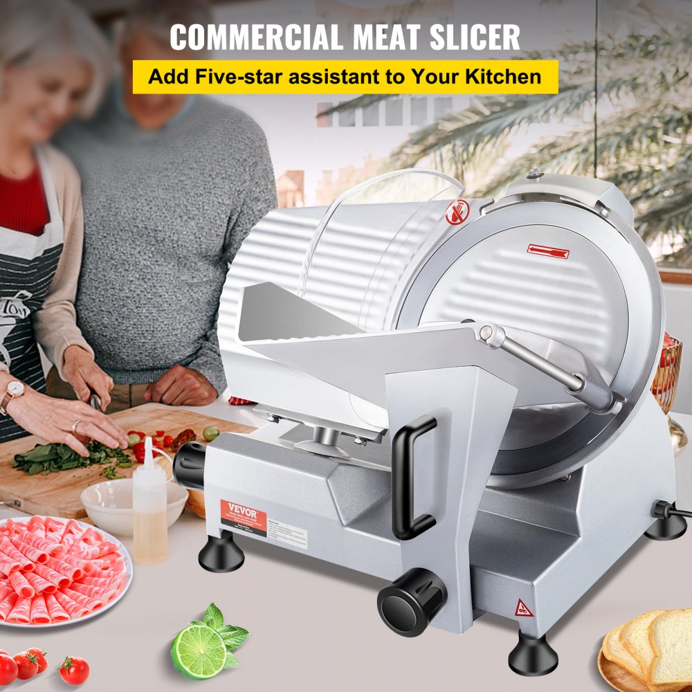 240W Commercial Meat Slicer, Electric Deli Food Slicer, 10" Carbon Steel Blade Electric Food Slicer, 350-400RPM Meat Slicer, 0 - 0.47 inch Thickness Adjustable for Commercial and Home Use