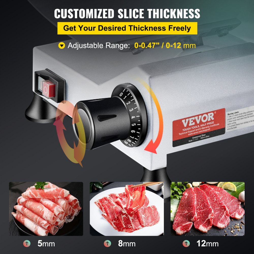 240W Commercial Meat Slicer, Electric Deli Food Slicer, 10" Carbon Steel Blade Electric Food Slicer, 350-400RPM Meat Slicer, 0 - 0.47 inch Thickness Adjustable for Commercial and Home Use