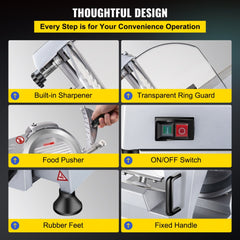 240W Commercial Meat Slicer, Electric Deli Food Slicer, 10" Carbon Steel Blade Electric Food Slicer, 350-400RPM Meat Slicer, 0 - 0.47 inch Thickness Adjustable for Commercial and Home Use