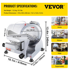 240W Commercial Meat Slicer, Electric Deli Food Slicer, 10" Carbon Steel Blade Electric Food Slicer, 350-400RPM Meat Slicer, 0 - 0.47 inch Thickness Adjustable for Commercial and Home Use