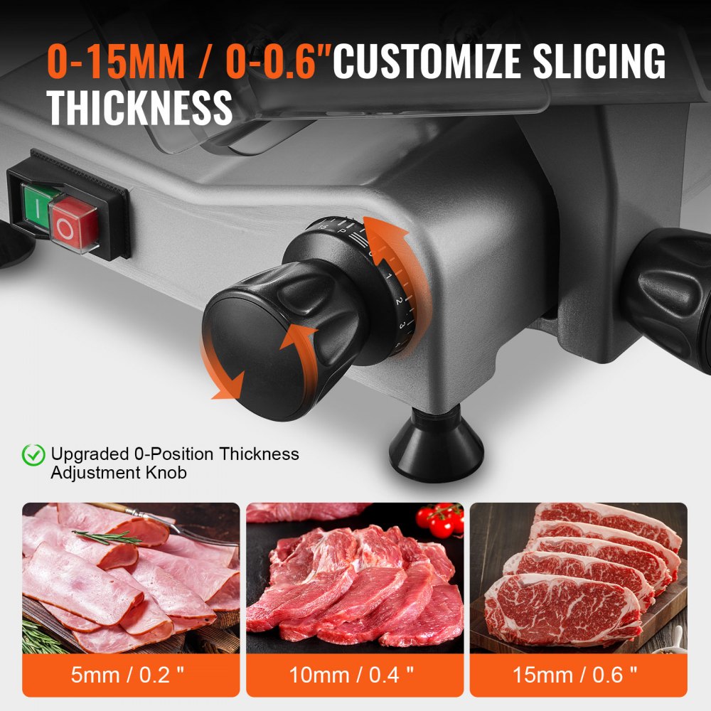 Meat Slicer, 340W Electric Deli Food Slicer with 10" SUS420 Stainless Steel Blade and Built-in Sharpening Stone, 0-0.6 inch Adjustable Thickness for Commercial and Home Use, Cut Meat and Cheese