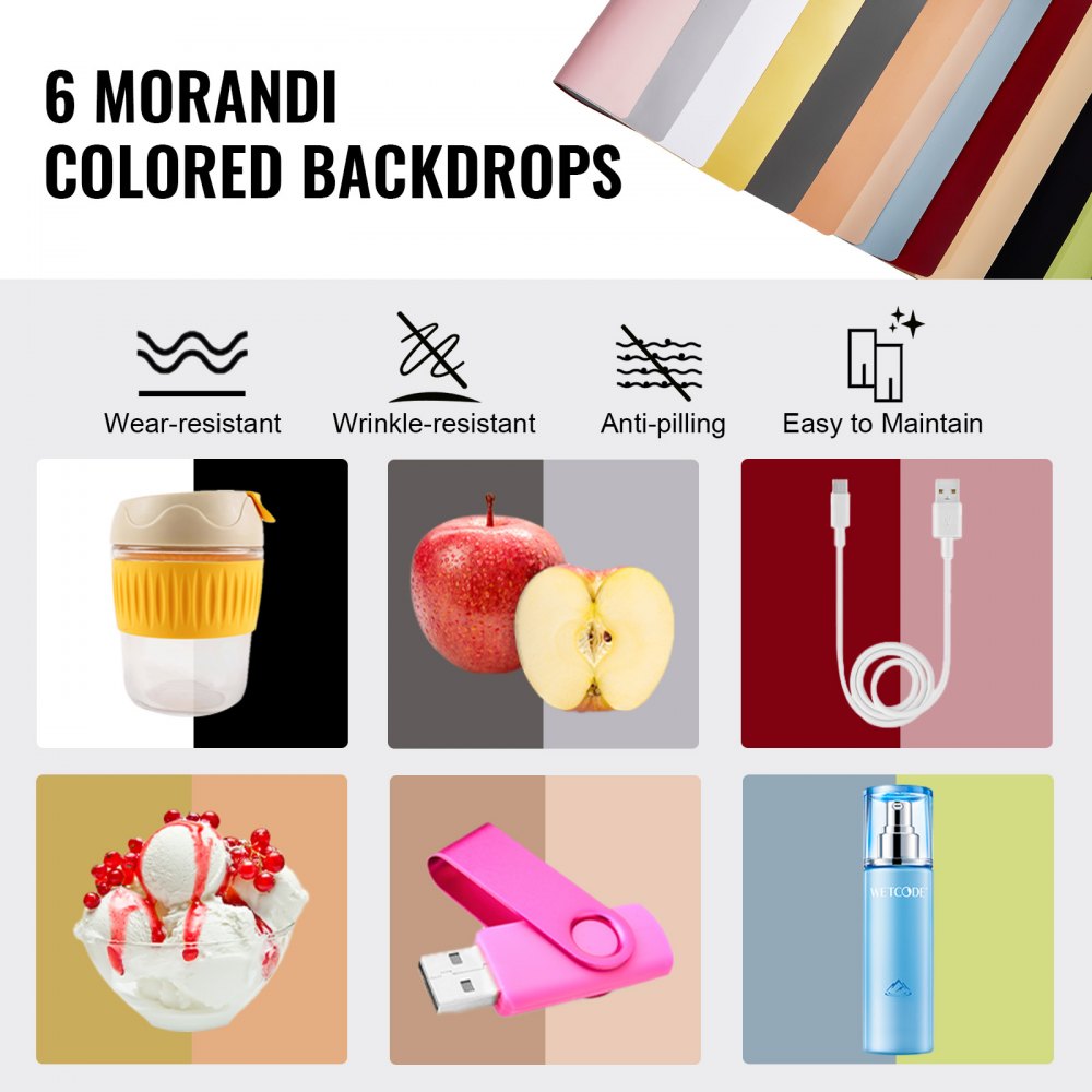 12" x 12" Photo Studio Light Box 3000-5600K 6 Double-Sided Color Backdrops
