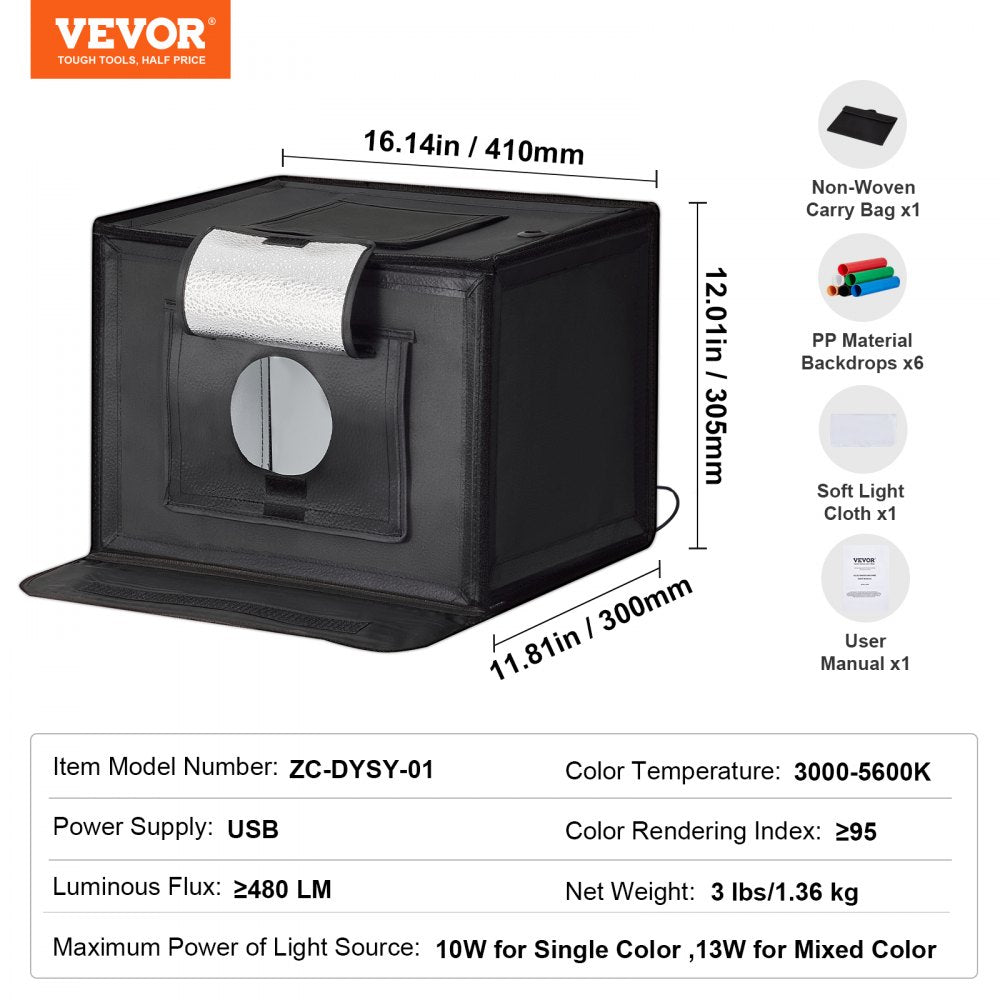 Photo Studio Light Box 12"x12" 3000-5600K Adjustable 3 Color Temperatures
