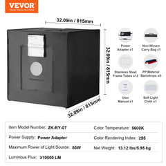 Photo Studio Light Box 32" x 32" 5600K with 210 LED Lights Power Adapter