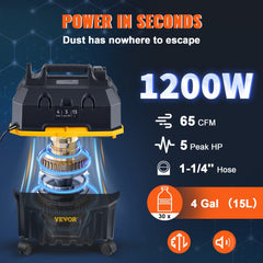 Wet Dry Vac, 4 Gallon, 5 Peak HP, 3 in 1 Shop Vacuum with Blowing Function Portable Attachments to Clean Floor, Upholstery, Gap, Car, ETL Listed, Black