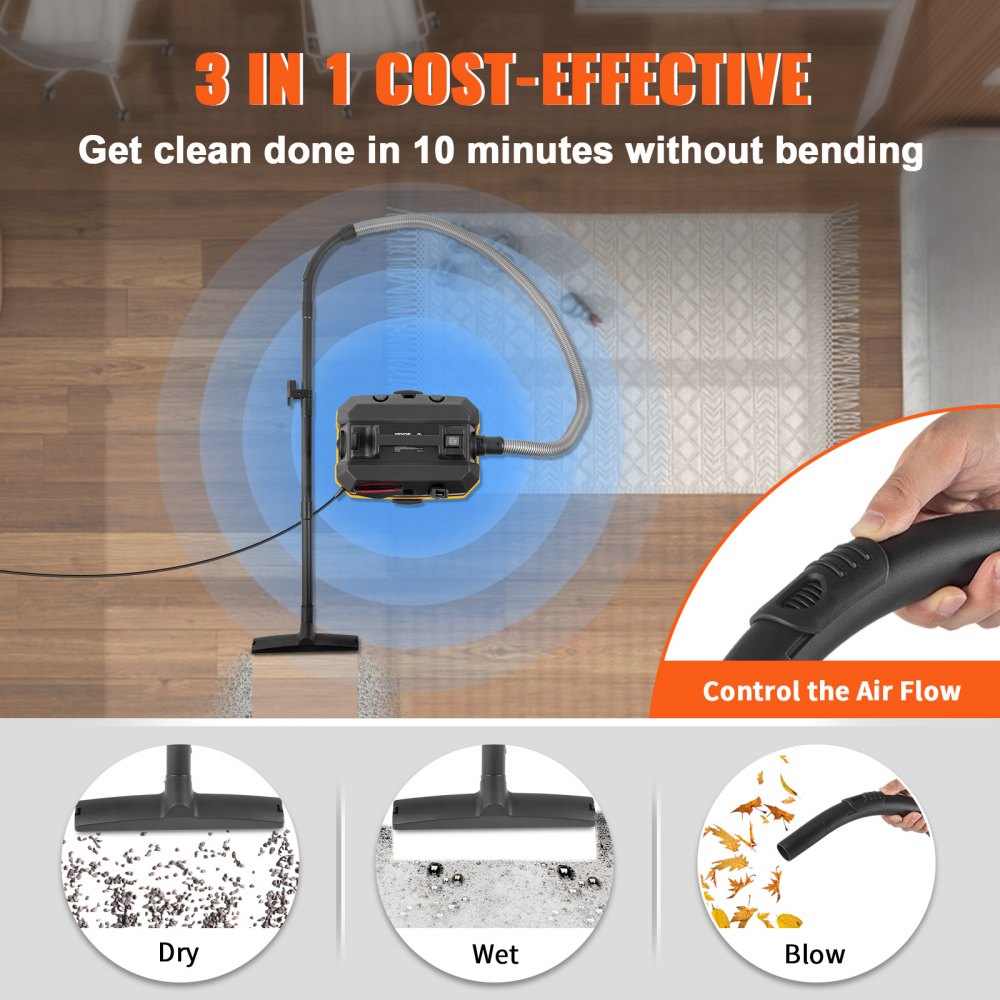 Wet Dry Vac, 4 Gallon, 5 Peak HP, 3 in 1 Shop Vacuum with Blowing Function Portable Attachments to Clean Floor, Upholstery, Gap, Car, ETL Listed, Black