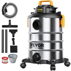 Bostome 8-gallon stainless steel wet dry shop vacuum with 6 peak HP, hose, and attachments.