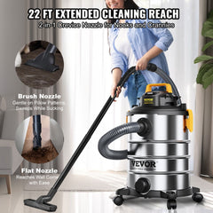 Bostome 8-gallon stainless steel wet dry shop vacuum with 6 peak HP motor and attachments.