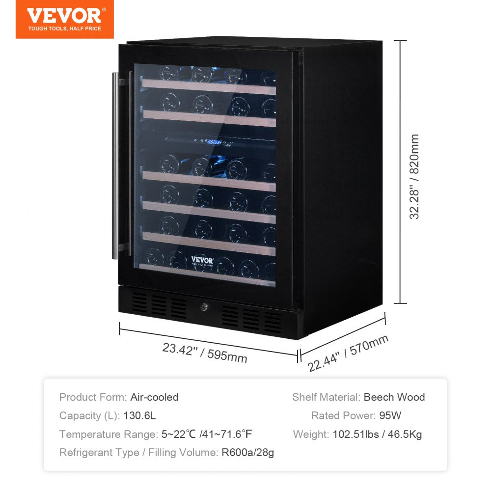 Wine Cooler, 46 Bottles Under Counter Built-in or Freestanding Wine Refrigerator, Dual Zone Beverage Cooler with Blue LED Light, Single Door, Child Lock for Beer Soda Wine Water, ETL Listed