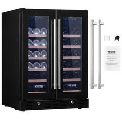 24" Wine and Beverage Refrigerator, 78 Cans and 20 Bottles Dual Zone Tempered Glass Door, Digital Temper Control, Blue LED Light, Child Lock, Built-in or Freestanding, ETL