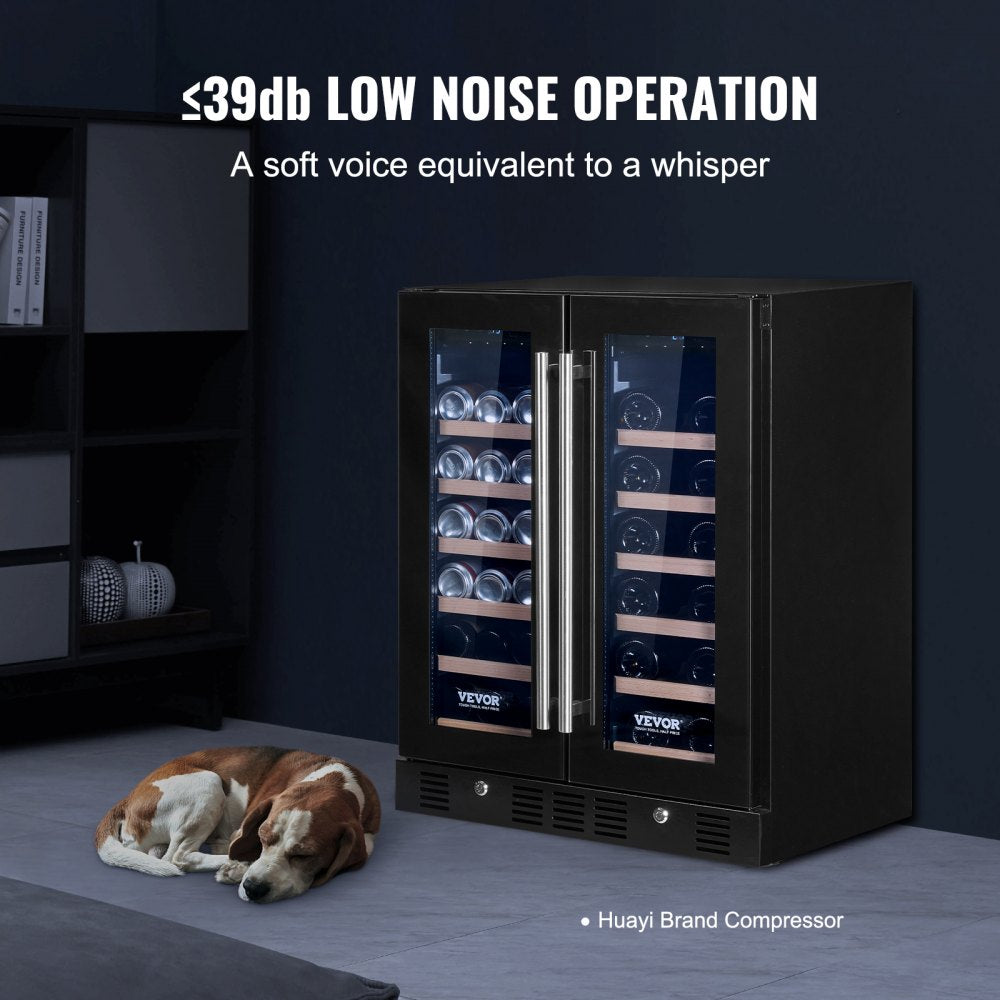 24" Wine and Beverage Refrigerator, 78 Cans and 20 Bottles Dual Zone Tempered Glass Door, Digital Temper Control, Blue LED Light, Child Lock, Built-in or Freestanding, ETL