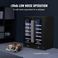 24" Wine and Beverage Refrigerator, 78 Cans and 20 Bottles Dual Zone Tempered Glass Door, Digital Temper Control, Blue LED Light, Child Lock, Built-in or Freestanding, ETL