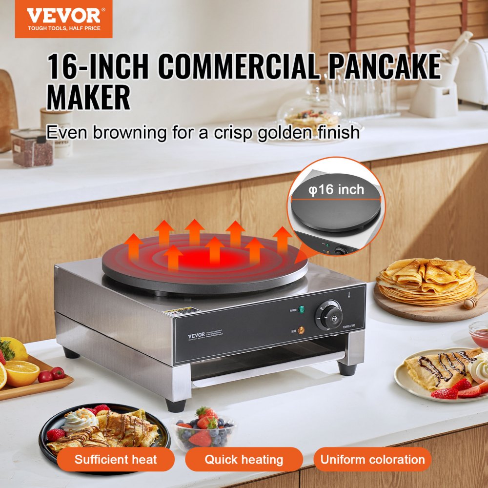 16-Inch Electric Crepe Maker Commercial Crepe Machine 1700W Non-stick