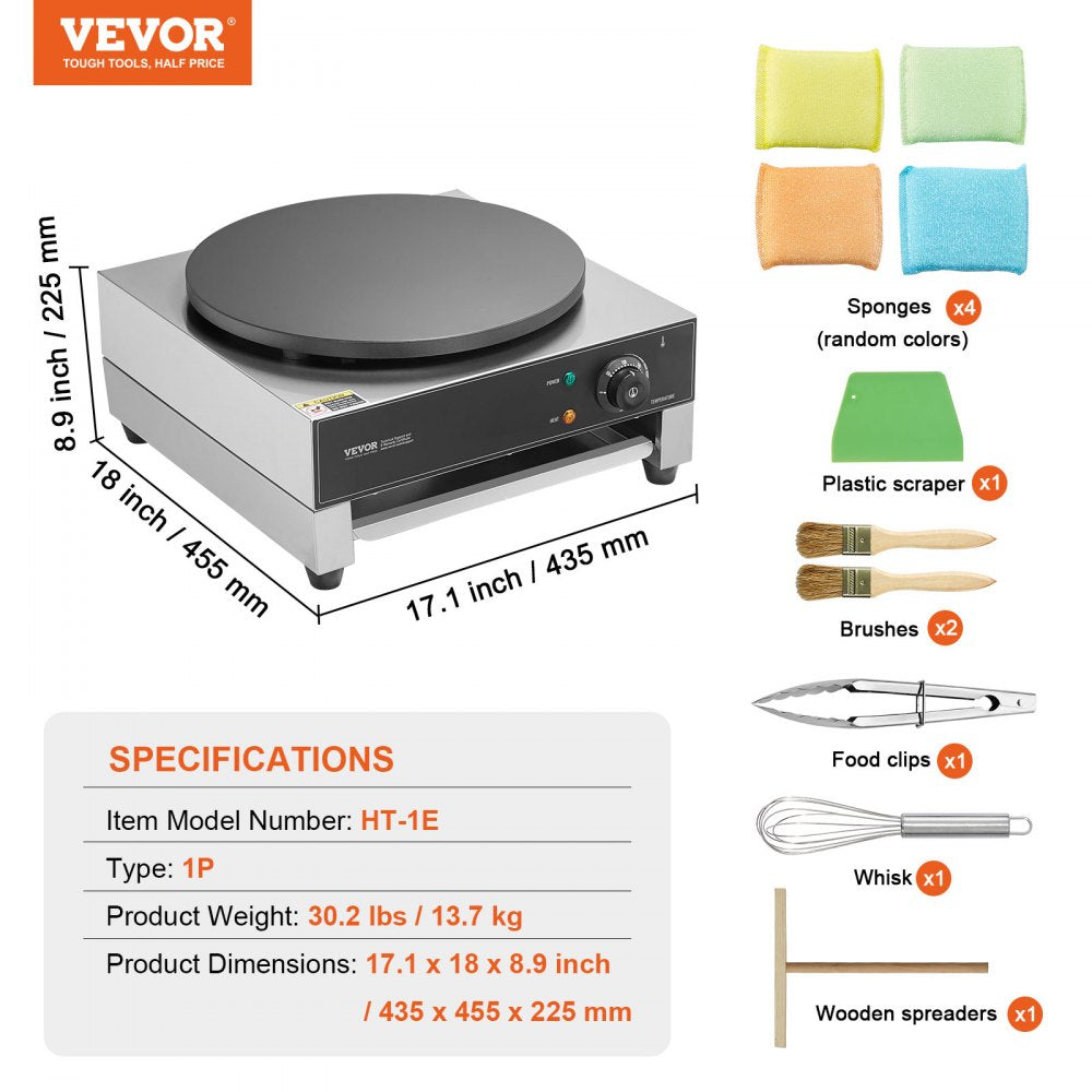 16-Inch Electric Crepe Maker Commercial Crepe Machine 1700W Non-stick