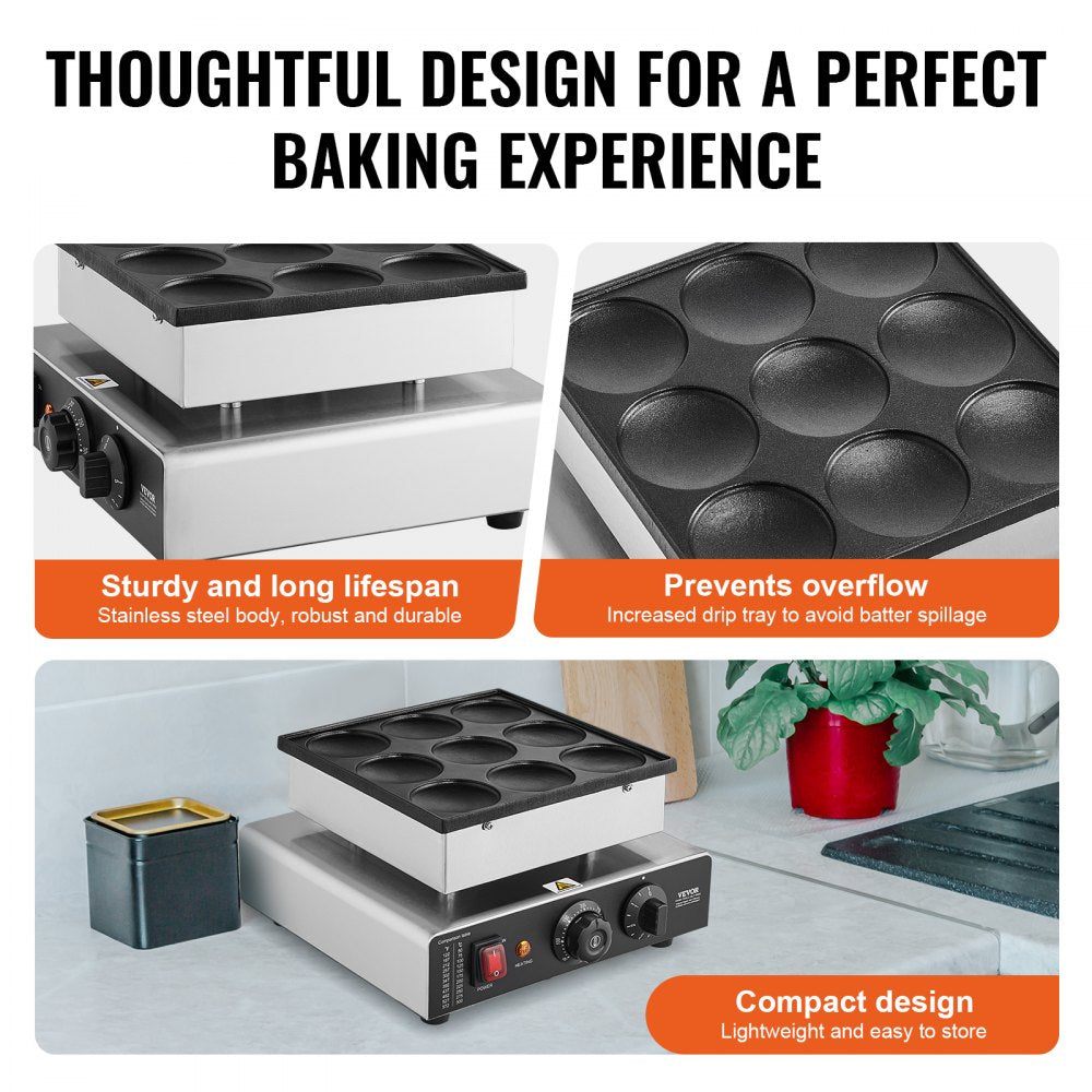 9PCS 76mm Dutch Pancake Maker Commercial Dorayaki Baker 850W Non-stick